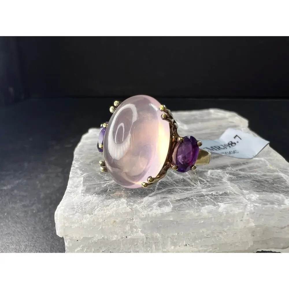 Rose Quartz & Amethyst Gold Plated 925 Ring Size 7 NWT